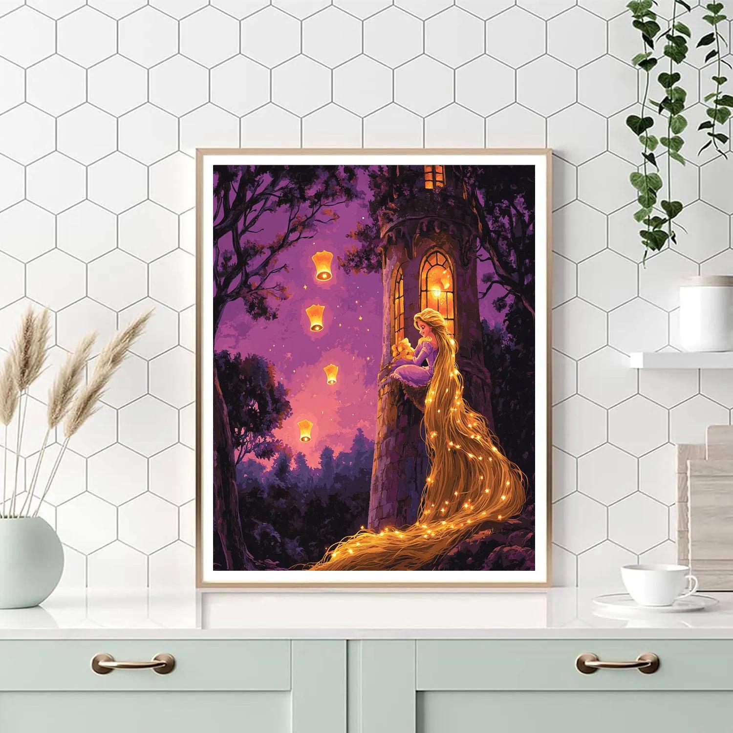 Pascal Lantern Tower Evening With Rapunzel Disney Inspired Number painting