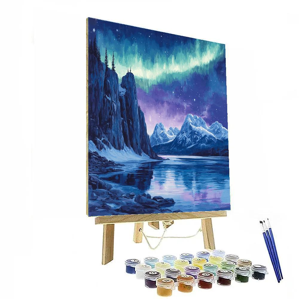 Lawren Harris Inspired Aurora Veil Over Silent Fjord Paint by numbers kits