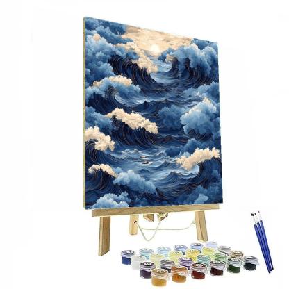 Katsushika Hokusai Inspired Storm Over Ocean Waves Number painting