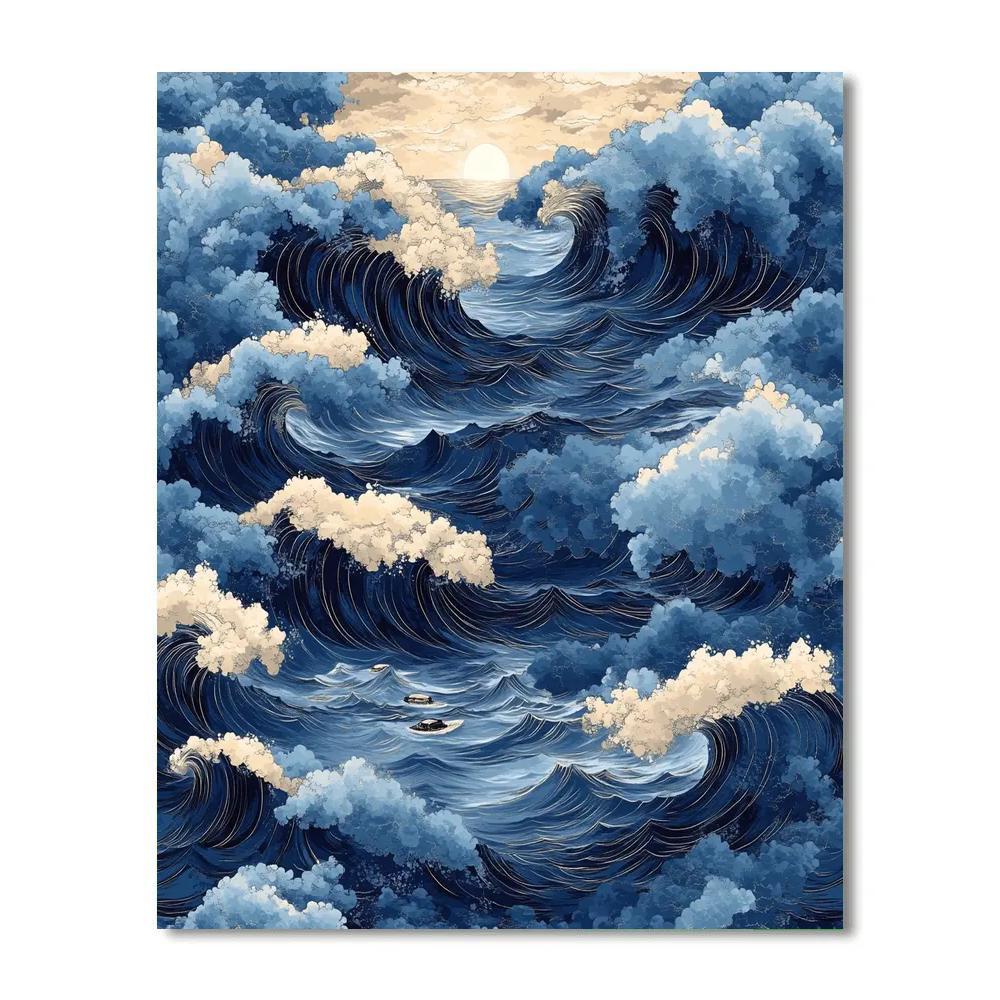 Katsushika Hokusai Inspired Storm Over Ocean Waves Number painting