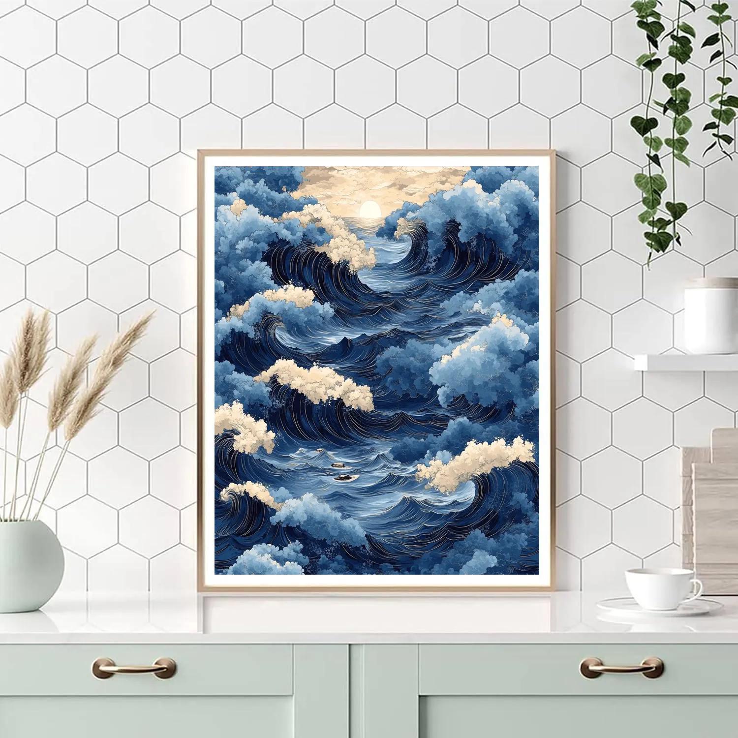 Katsushika Hokusai Inspired Storm Over Ocean Waves Number painting