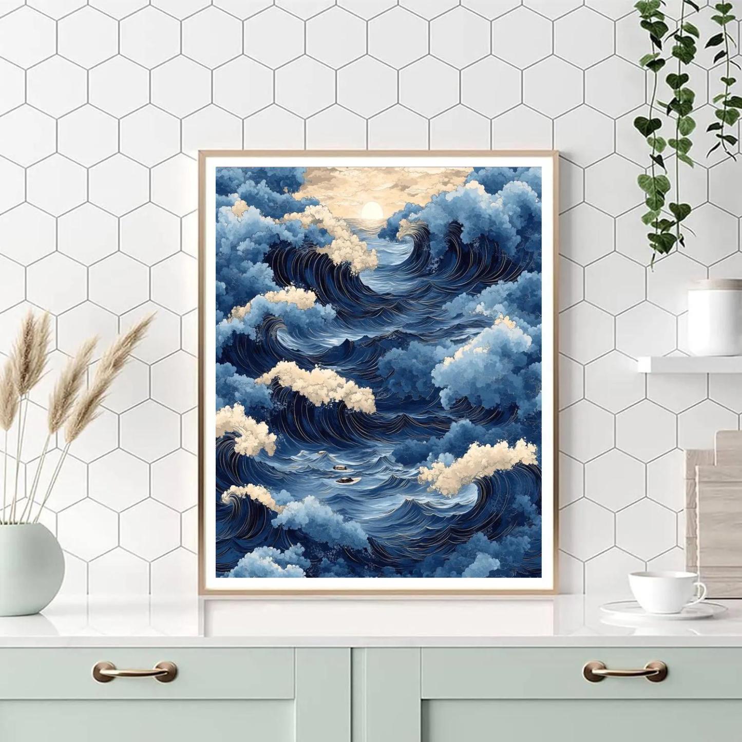 Katsushika Hokusai Inspired Storm Over Ocean Waves Number painting