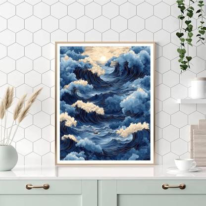 Katsushika Hokusai Inspired Storm Over Ocean Waves Number painting