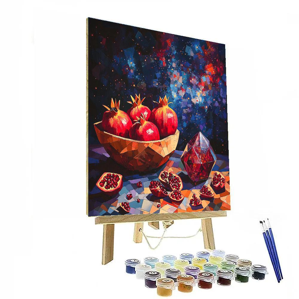 Pablo Picasso Inspired Cubist Nebula Still Life With Fractured Pomegranates paint by color