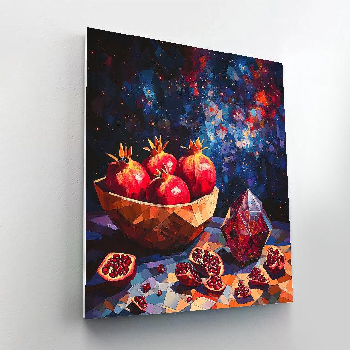 Pablo Picasso Inspired Cubist Nebula Still Life With Fractured Pomegranates paint by color