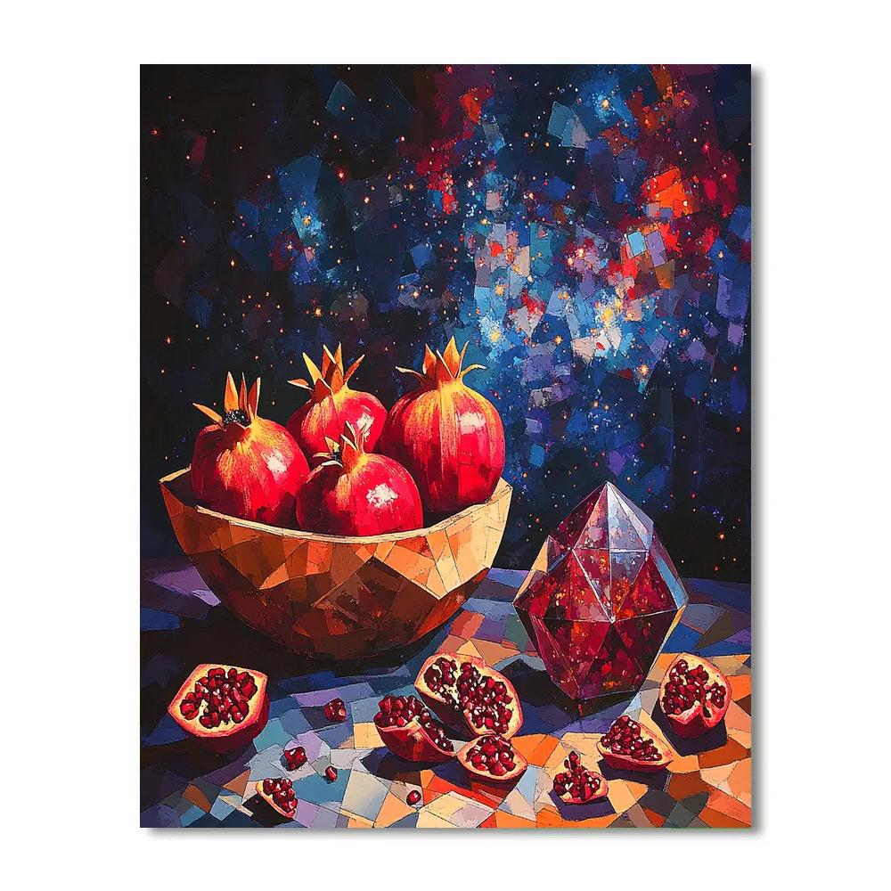 Pablo Picasso Inspired Cubist Nebula Still Life With Fractured Pomegranates paint by color