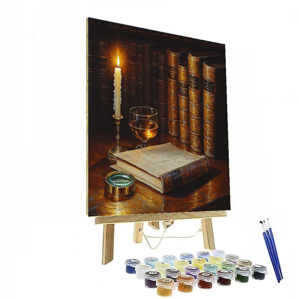 Rembrandt Inspired Candlelit Library Still Life paint by number