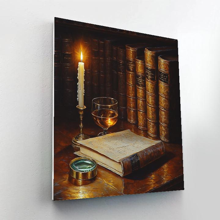 Rembrandt Inspired Candlelit Library Still Life paint by number
