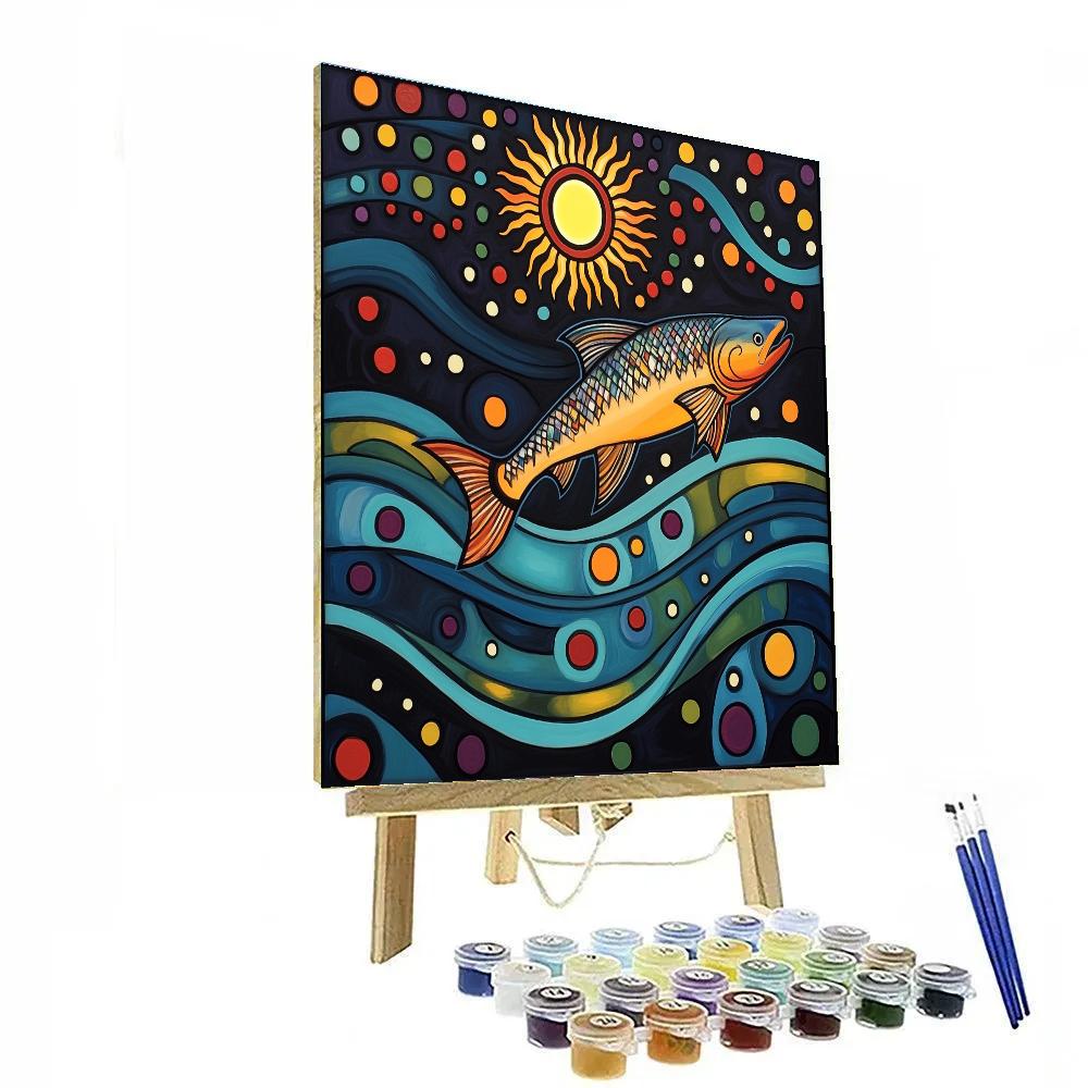 Norval Morrisseau Inspired Eclipse Salmon Of The Celestial Rapids Paint by numbers art