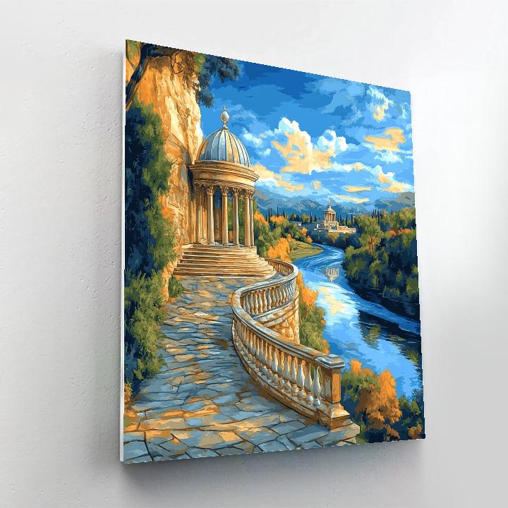 Raphael Inspired Dome Terrace Above A Spiral River Valley painting number kit