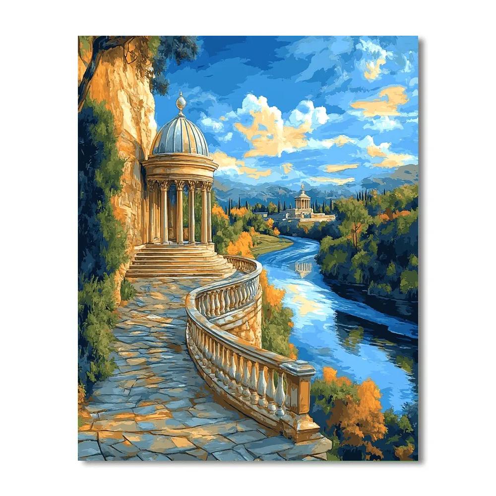 Raphael Inspired Dome Terrace Above A Spiral River Valley painting number kit