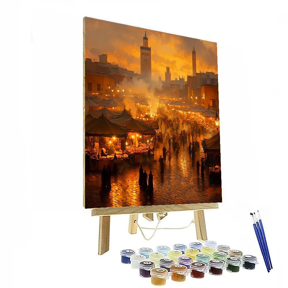 Jemaa El Fnaa Square Evening Food Stalls Marrakech Morocco Paint by numbers kits