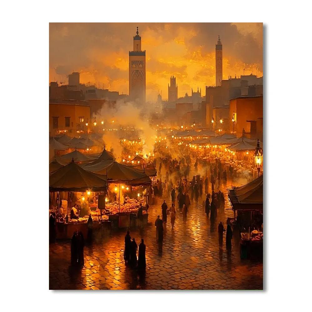 Jemaa El Fnaa Square Evening Food Stalls Marrakech Morocco Paint by numbers kits