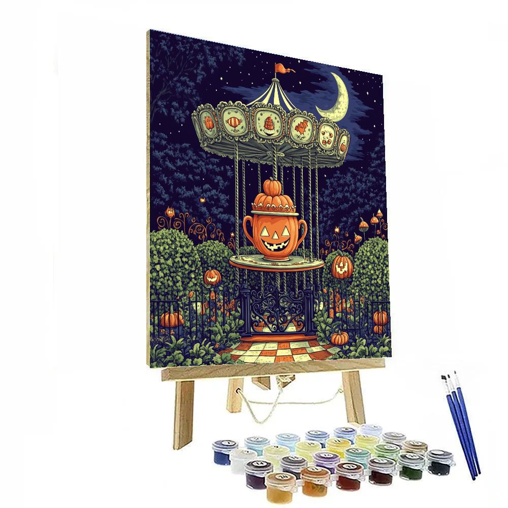 Haunted Teacup Carousel In The Moonlit Garden Paint by numbers art