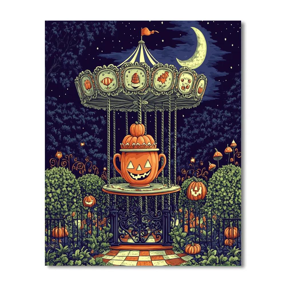 Haunted Teacup Carousel In The Moonlit Garden Paint by numbers art
