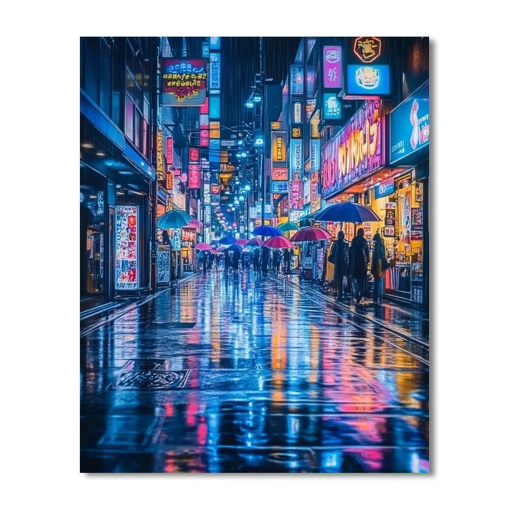 Neon Reflections On Namba Streets Osaka Japan Number painting