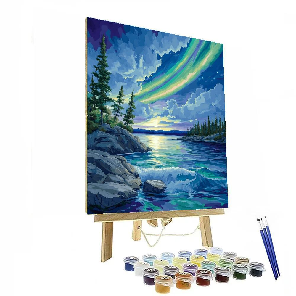 Franklin Carmichael Inspired Aurora Over Granite Shoreline Numbered painting kits