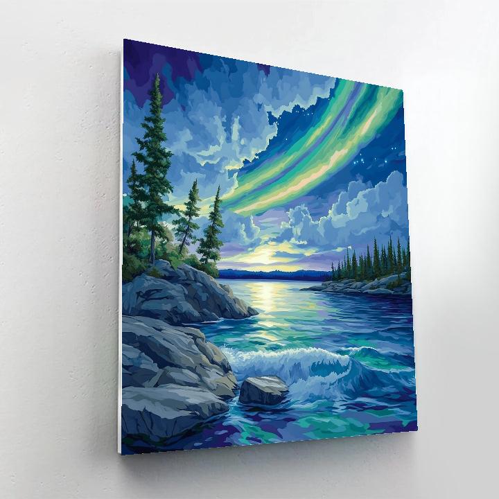 Franklin Carmichael Inspired Aurora Over Granite Shoreline Numbered painting kits