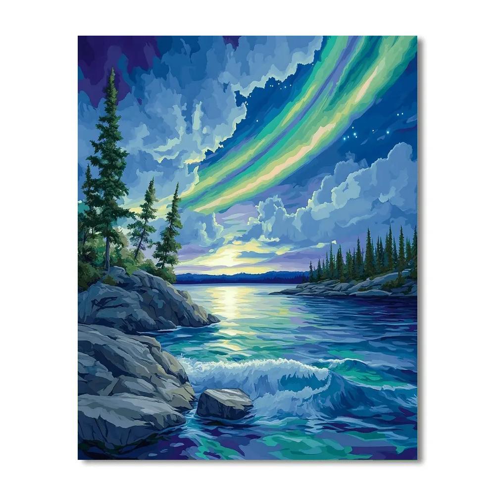 Franklin Carmichael Inspired Aurora Over Granite Shoreline Numbered painting kits