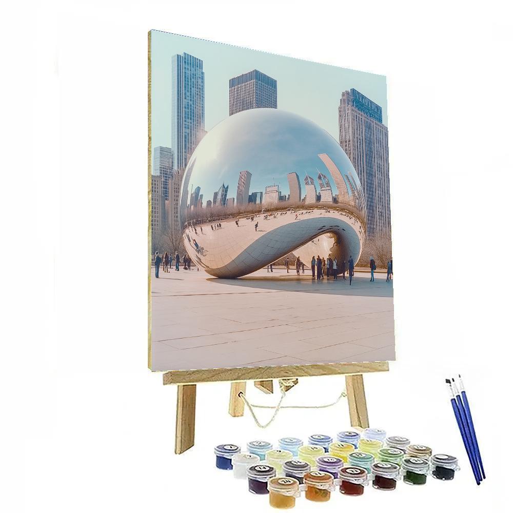Mirrored Bean Sculpture Morning Millennium Park Chicago United States painting number kit