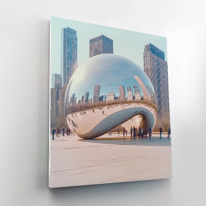 Mirrored Bean Sculpture Morning Millennium Park Chicago United States painting number kit