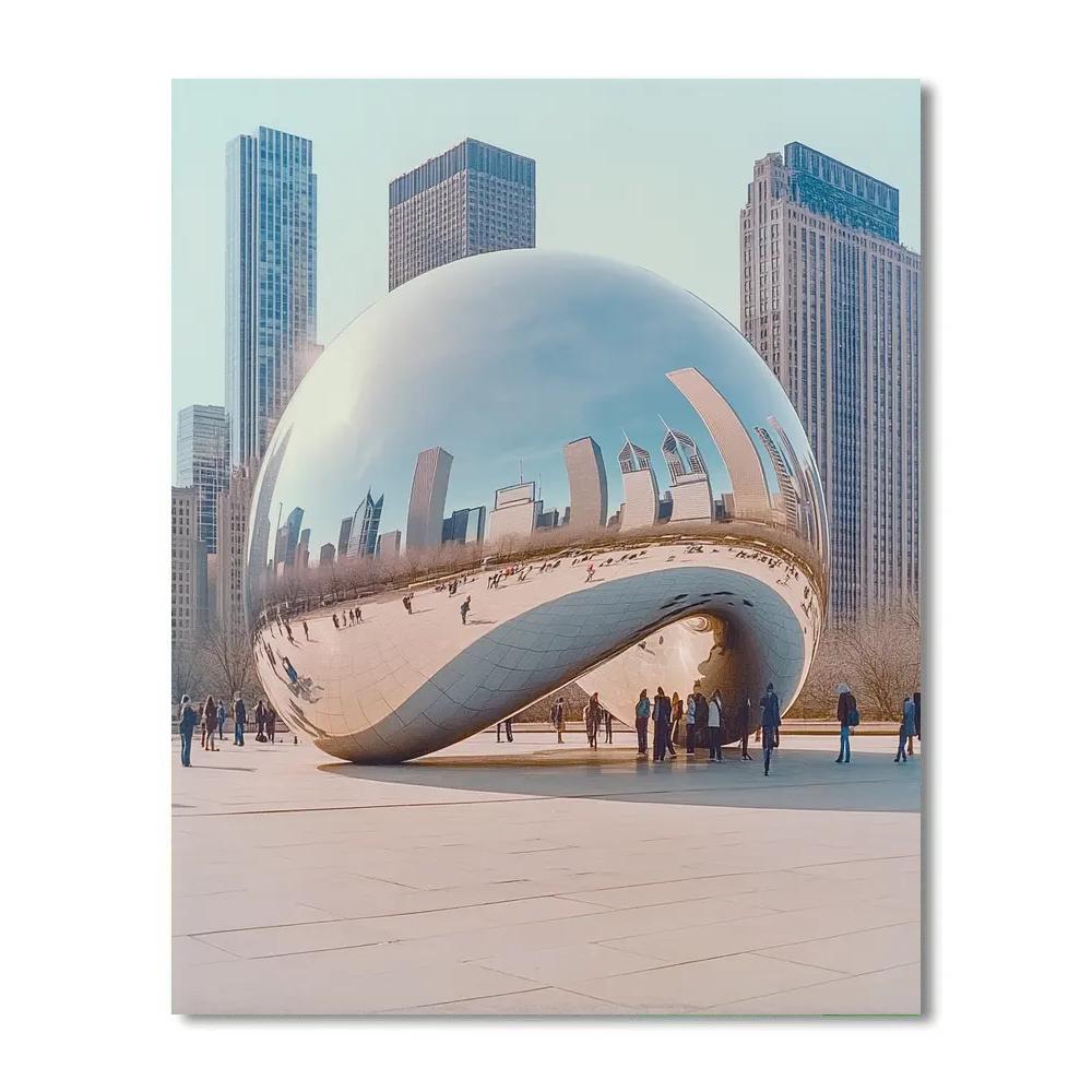 Mirrored Bean Sculpture Morning Millennium Park Chicago United States painting number kit