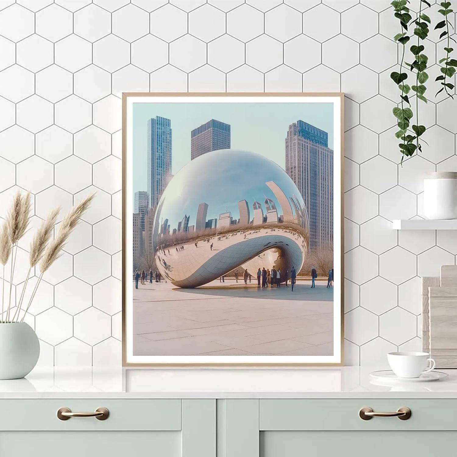 Mirrored Bean Sculpture Morning Millennium Park Chicago United States painting number kit