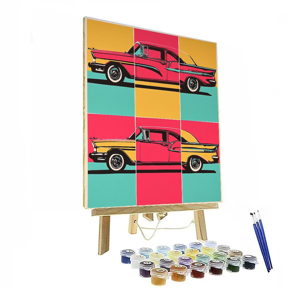 Andy Warhol Inspired Pop Art Vintage Car Grid paint by color