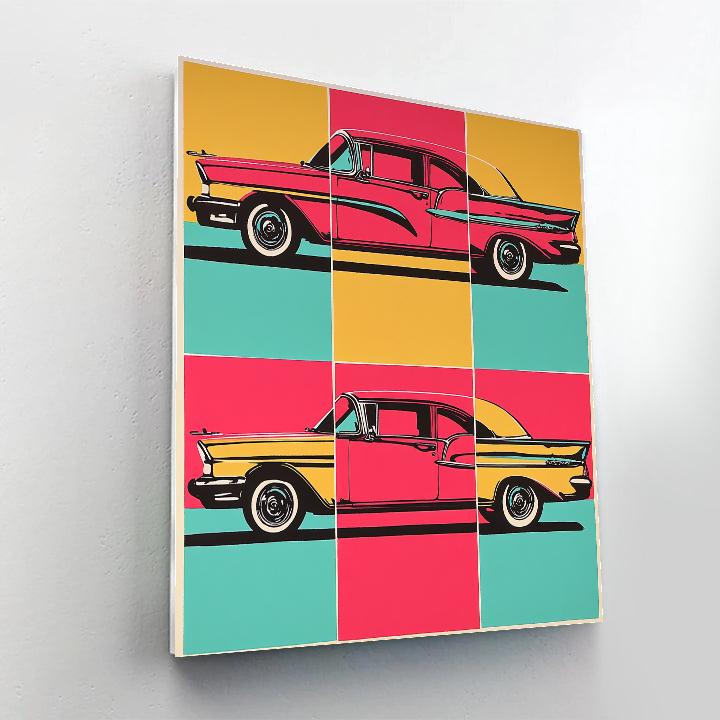 Andy Warhol Inspired Pop Art Vintage Car Grid paint by color