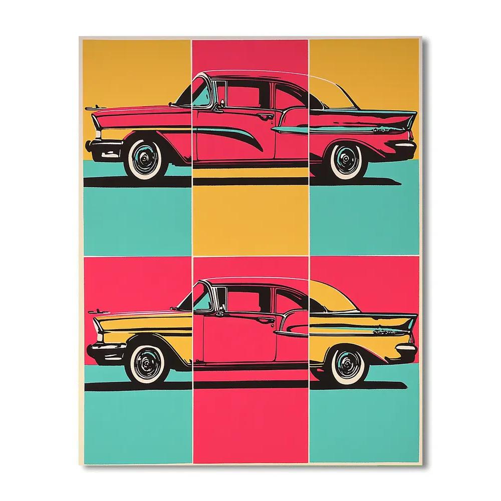 Andy Warhol Inspired Pop Art Vintage Car Grid paint by color