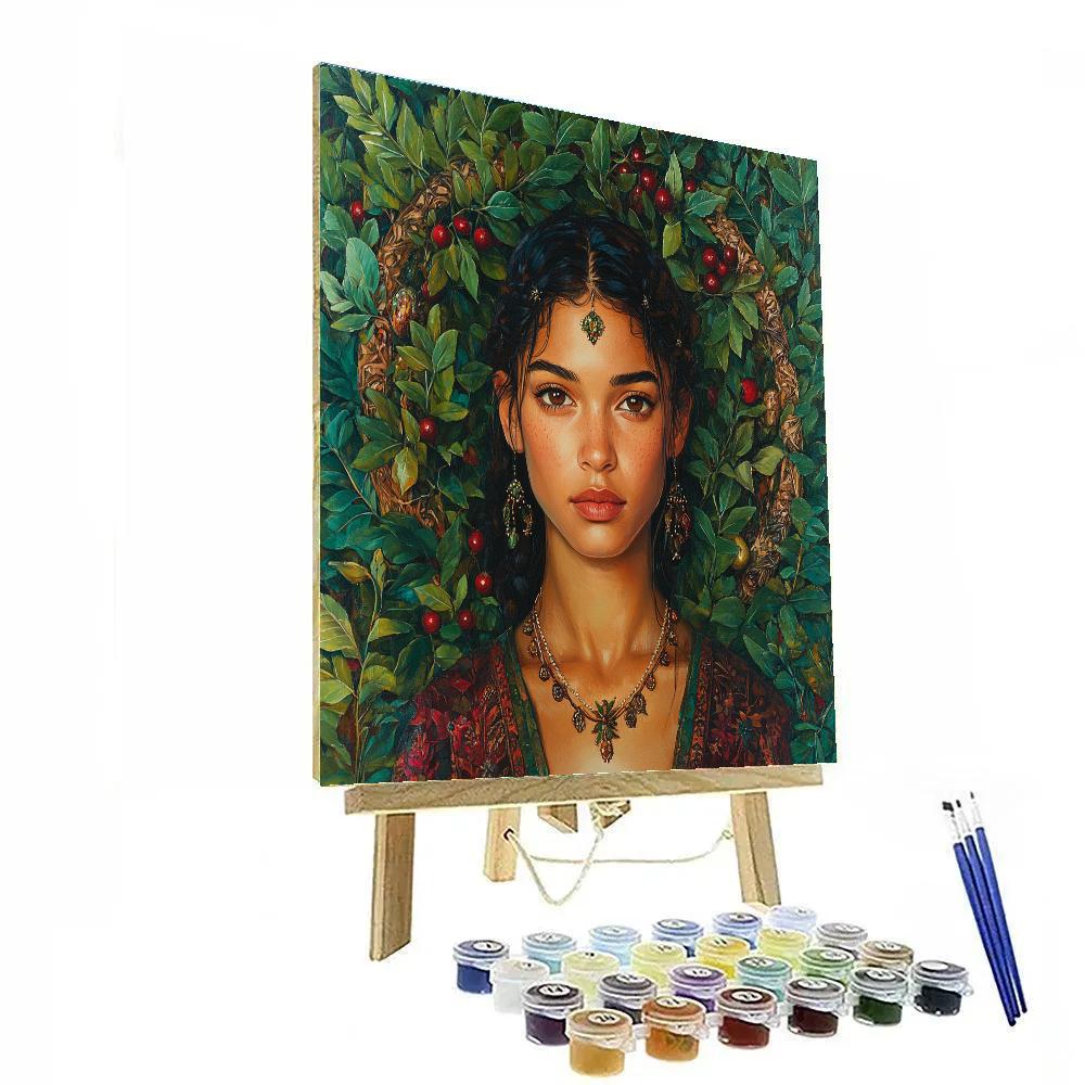 Frida Kahlo Inspired Portrait With Botanical Halo Numbered painting kits