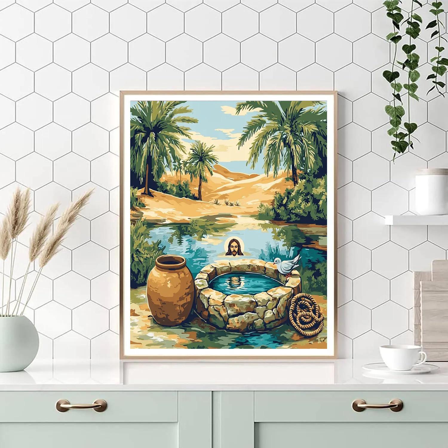 Desert Well With Jesus Reflection paint by color