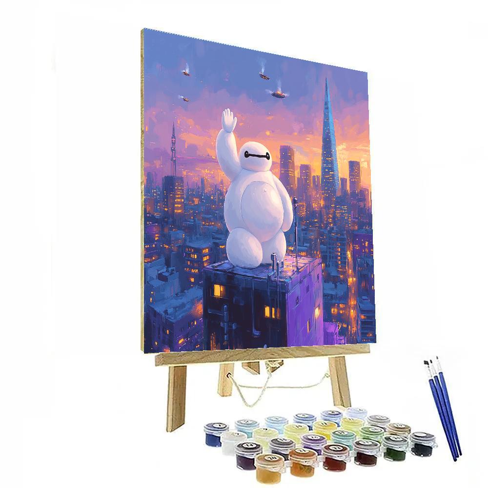 Baymax City Sky Rooftop Care Disney Inspired Paint by numbers art
