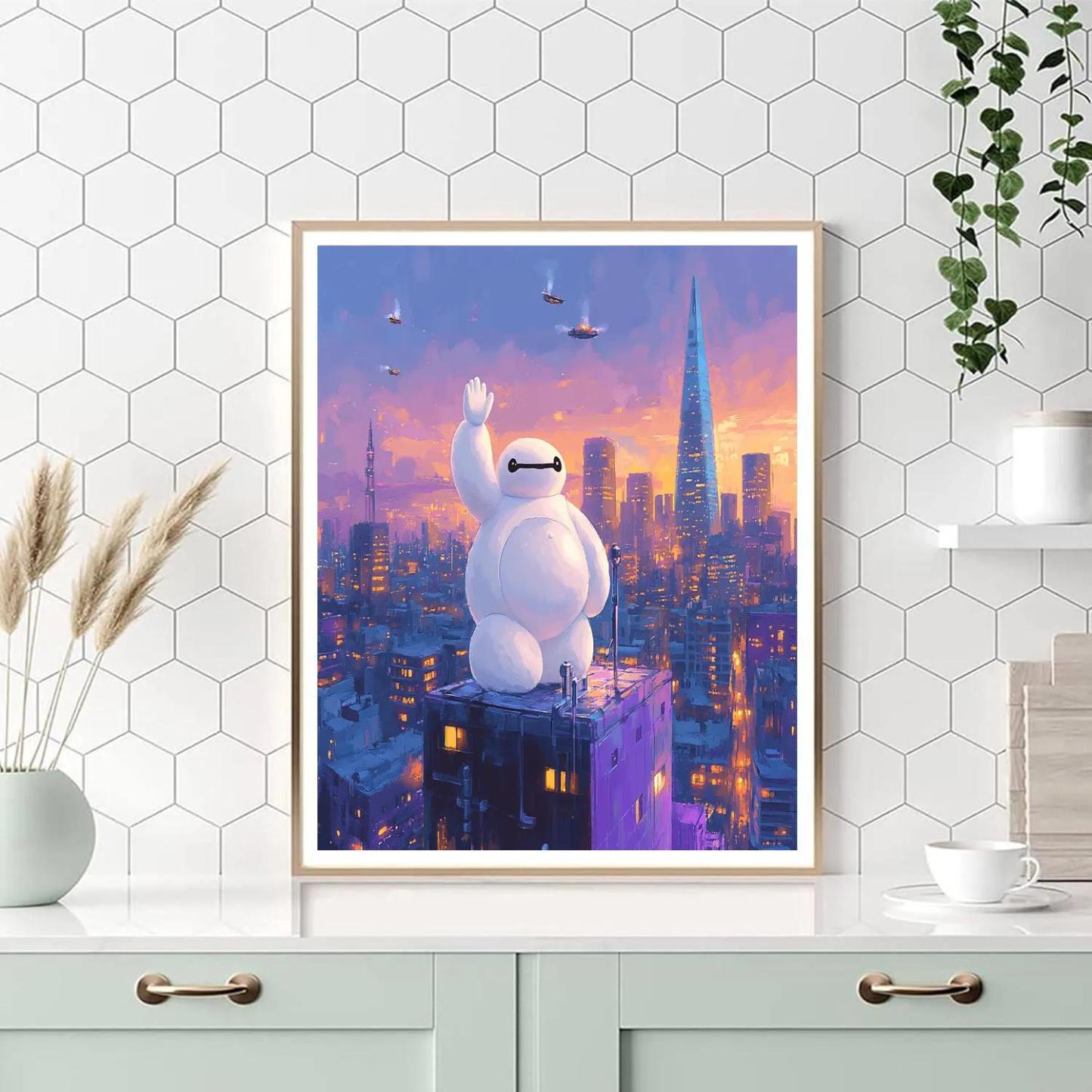 Baymax City Sky Rooftop Care Disney Inspired Paint by numbers art