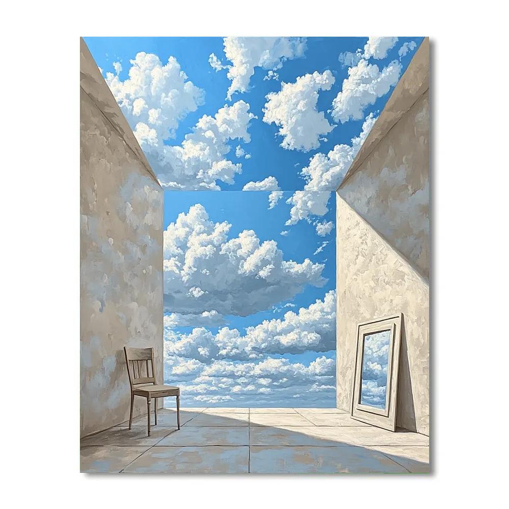 René Magritte Inspired Cloud Filled Room DIY paint by numbers