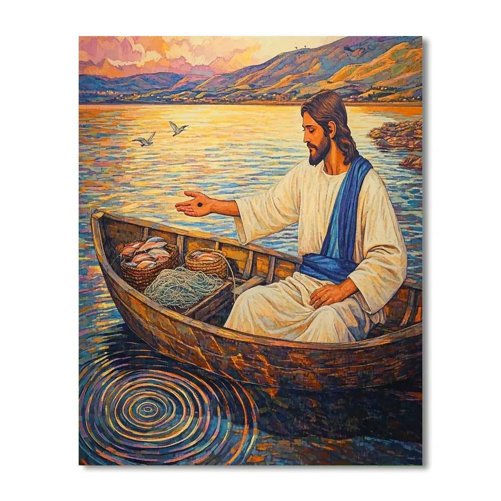 Sea Of Galilee Sunrise, Jesus Calm paint by number