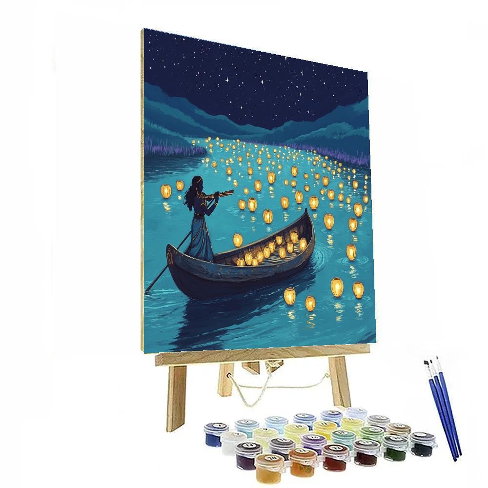 Krishna Guiding A River Boat Of Lanterns Numbered painting kits