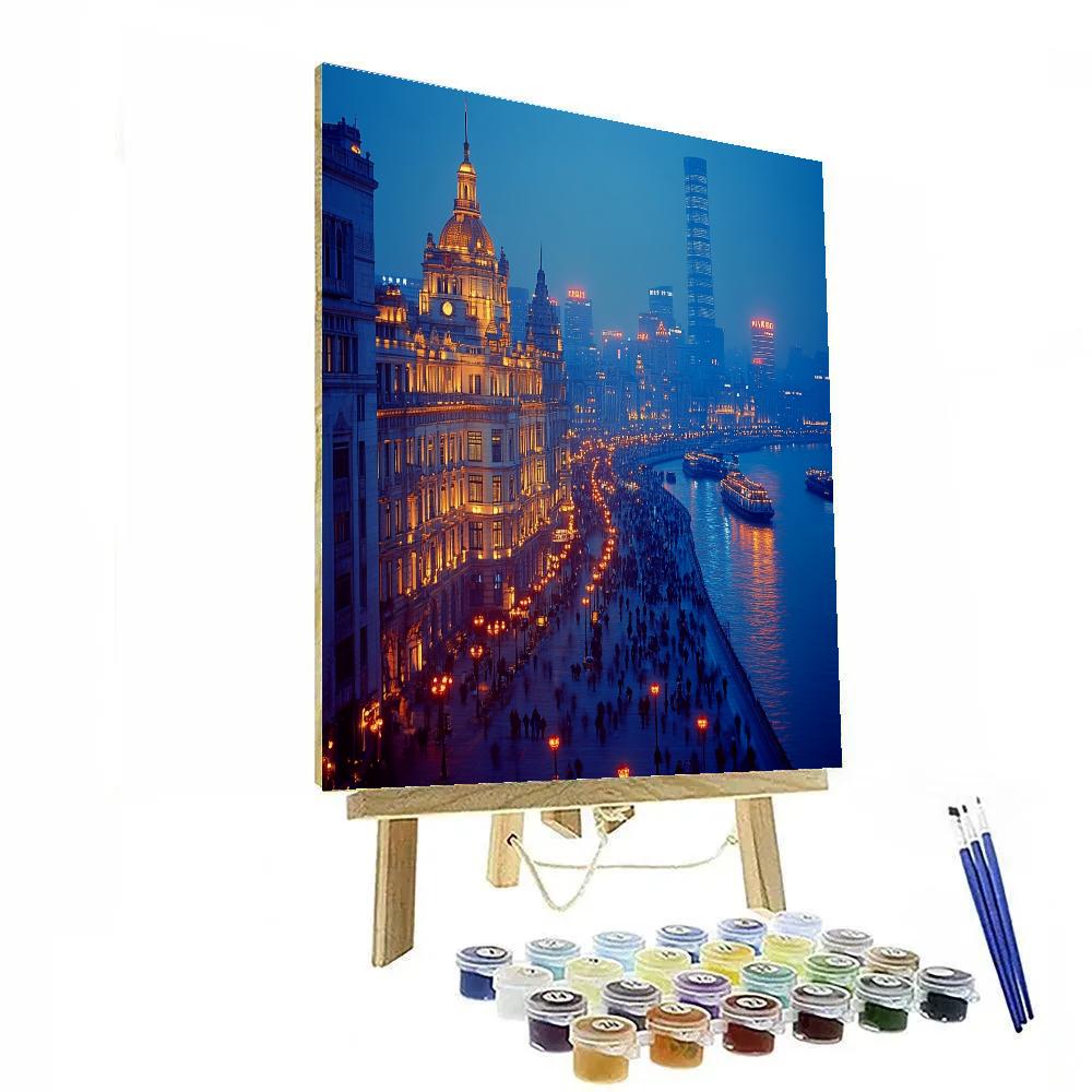 The Bund Riverside Skyline Night Shanghai China Number painting