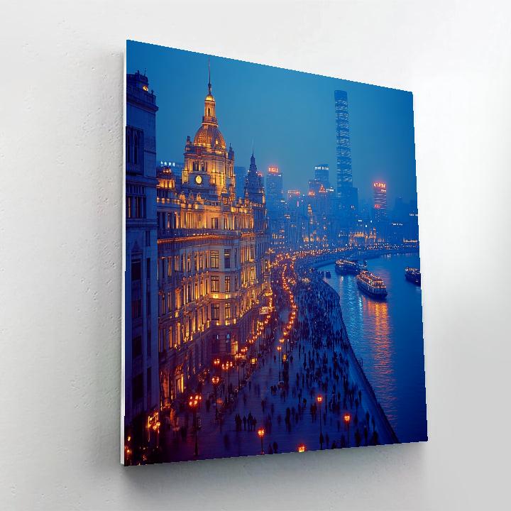 The Bund Riverside Skyline Night Shanghai China Number painting