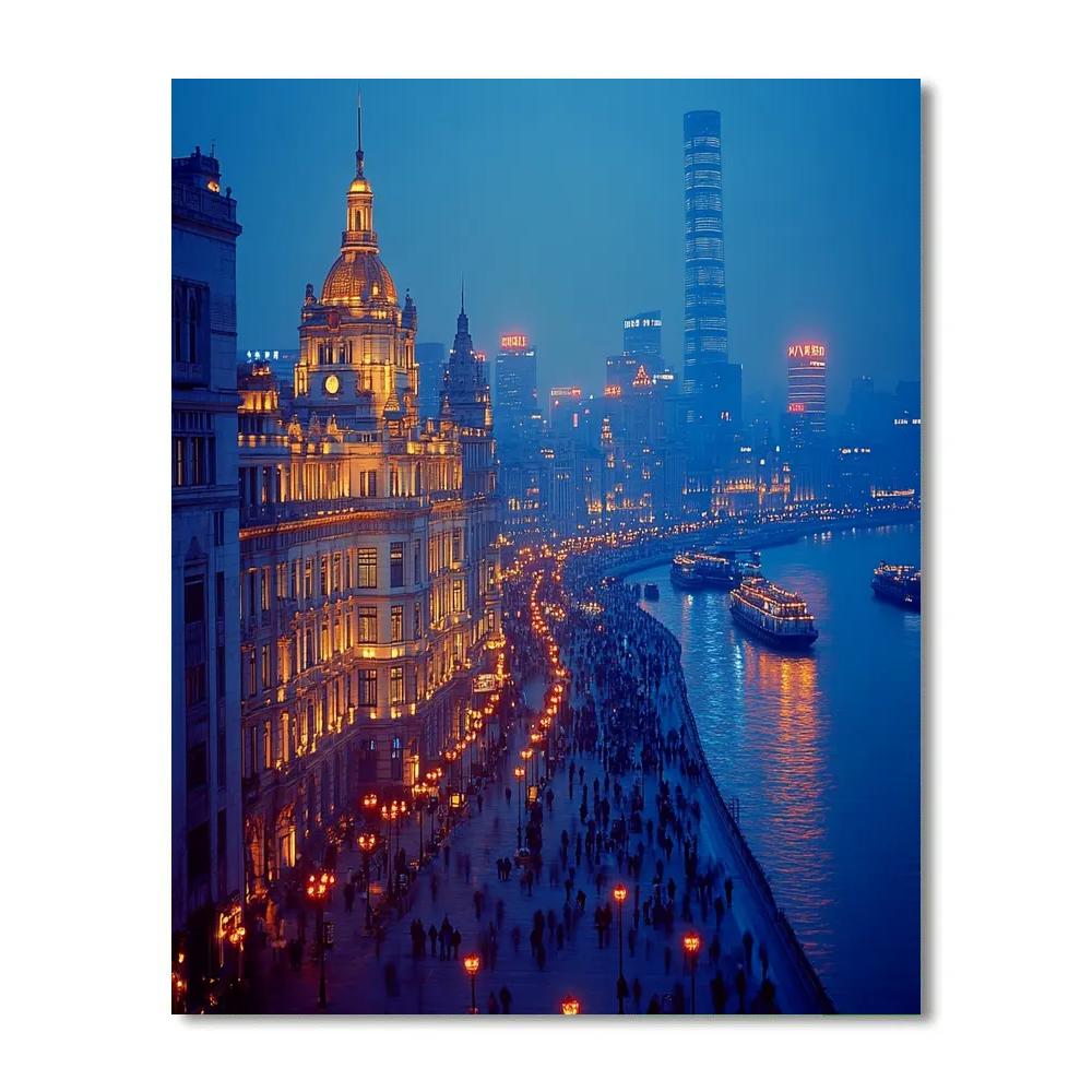 The Bund Riverside Skyline Night Shanghai China Number painting