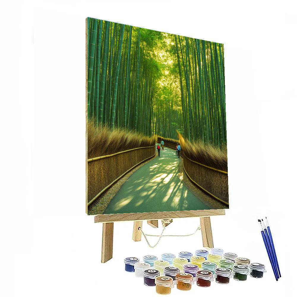 Bamboo Grove Path In Arashiyama District Kyoto Japan paint by color