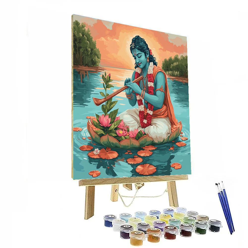 Krishna Offering Tulsi At A Floating Shrine Paint by numbers art