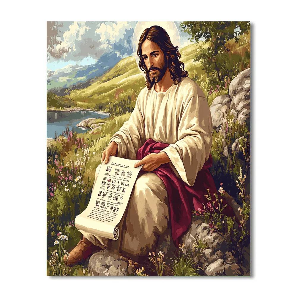Jesus With Scroll Of Beatitudes Number painting