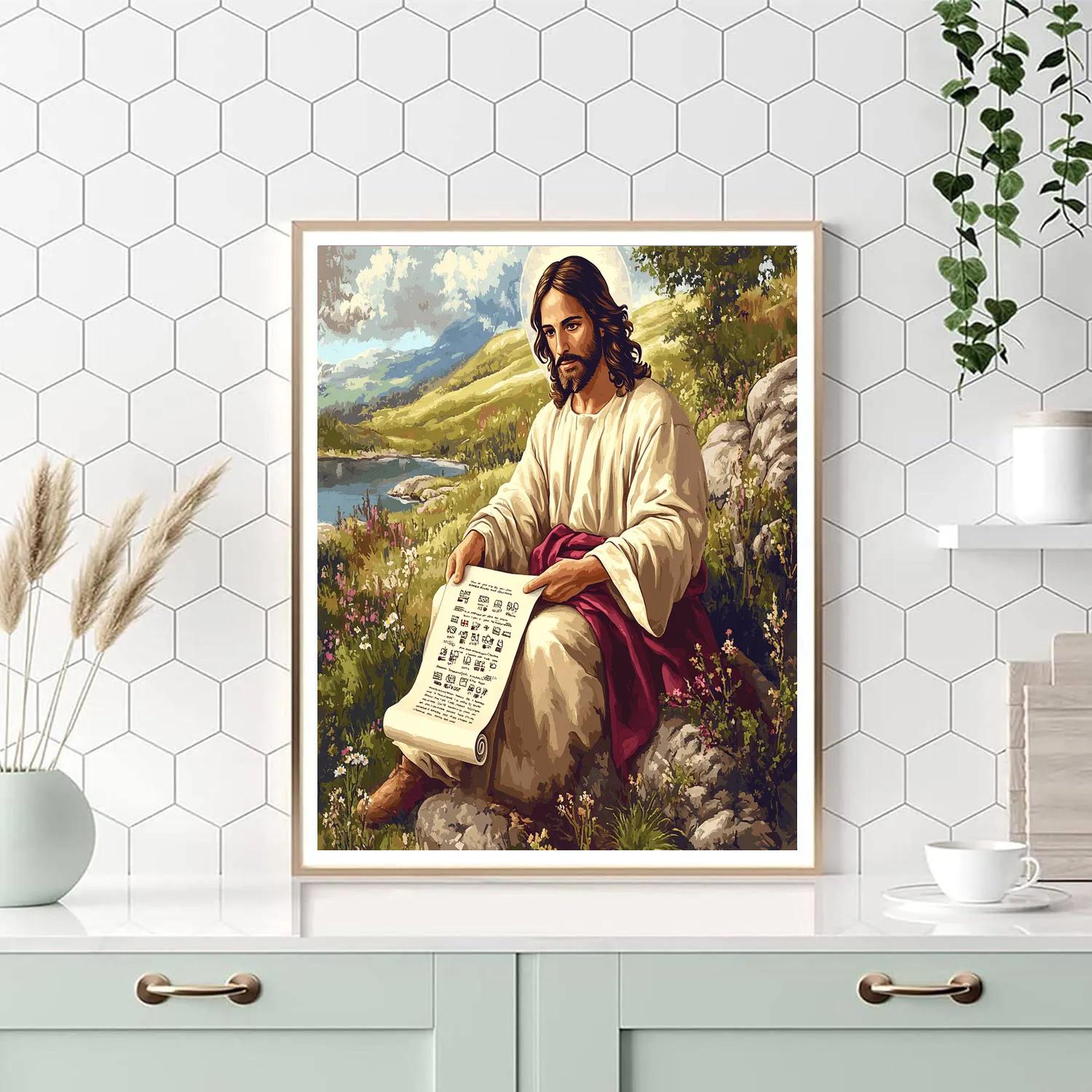 Jesus With Scroll Of Beatitudes Number painting