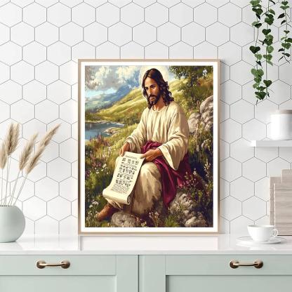 Jesus With Scroll Of Beatitudes Number painting