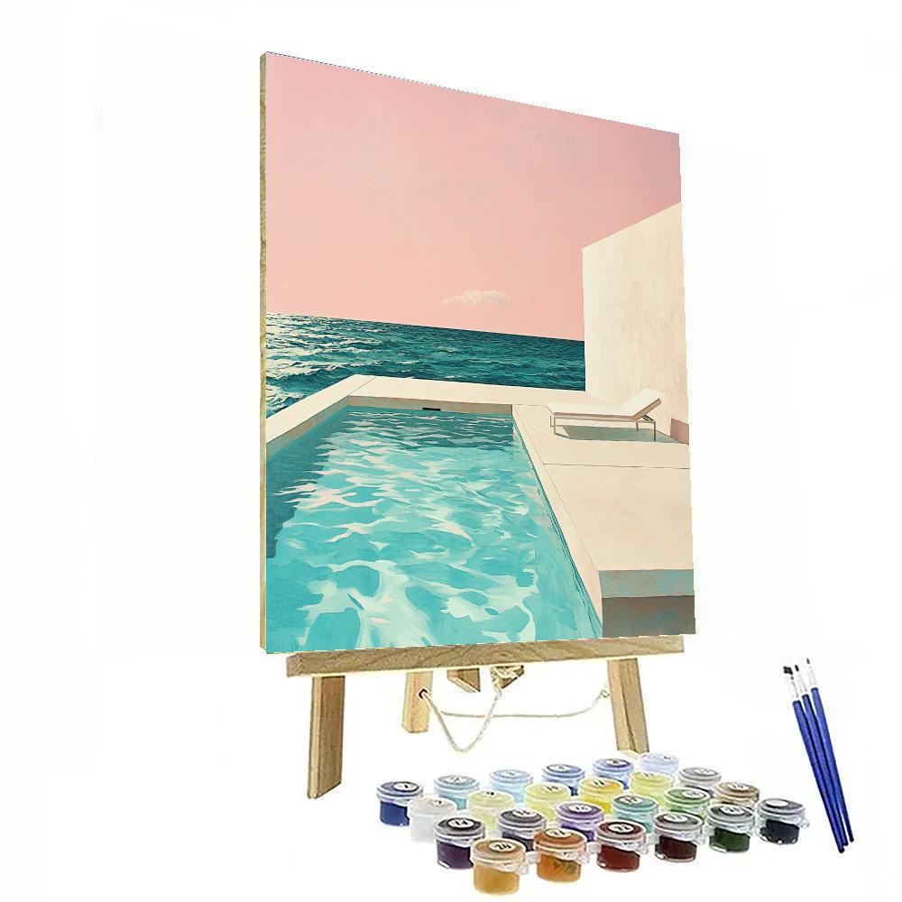 David Hockney Inspired Swimming Pool Under Pink Sky Number painting