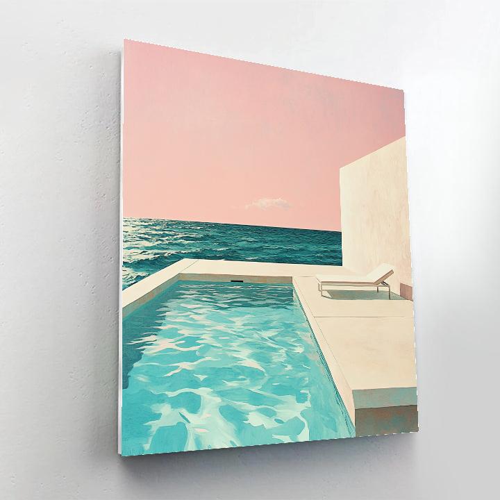 David Hockney Inspired Swimming Pool Under Pink Sky Number painting