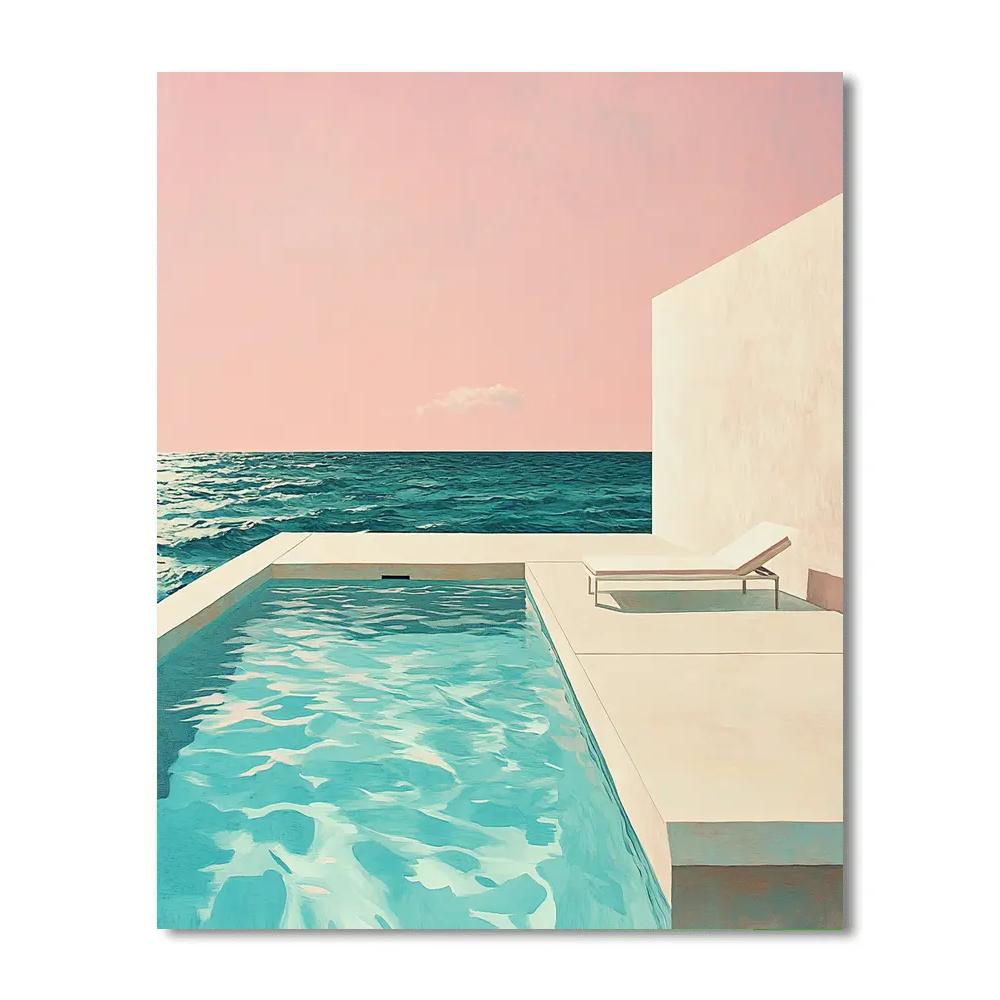 David Hockney Inspired Swimming Pool Under Pink Sky Number painting