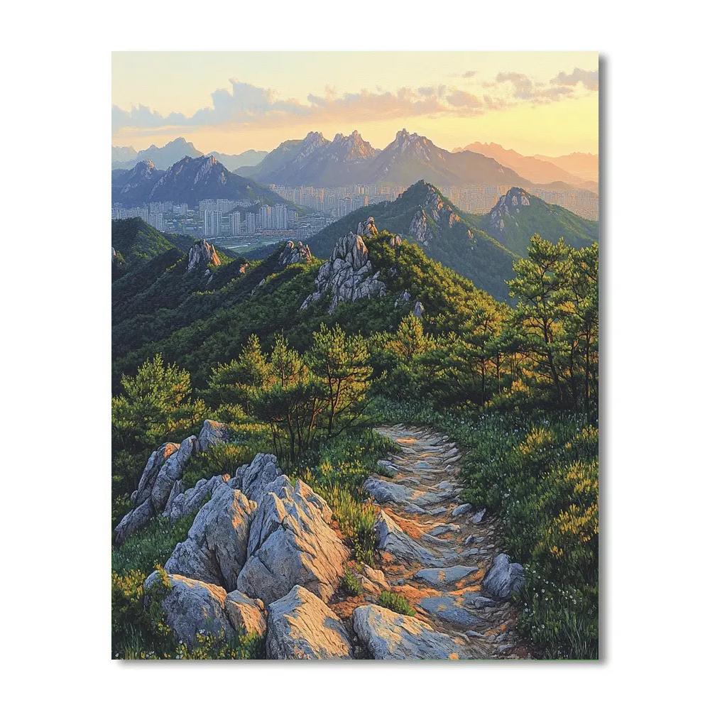 Bukhansan Seoul City Edge Granite Peaks And Skyline Seoul South Korea paint by number
