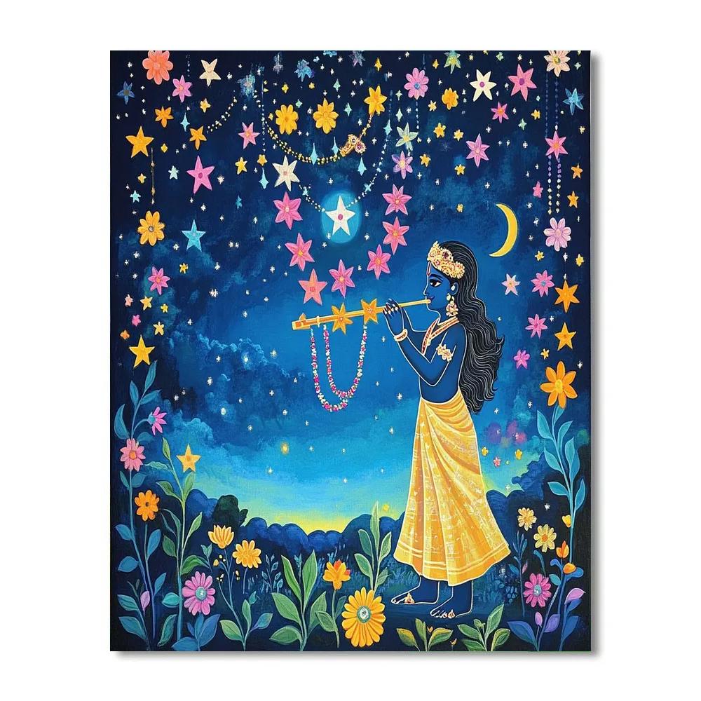 Krishna Weaving A Garland Of Star Flowers paint by number